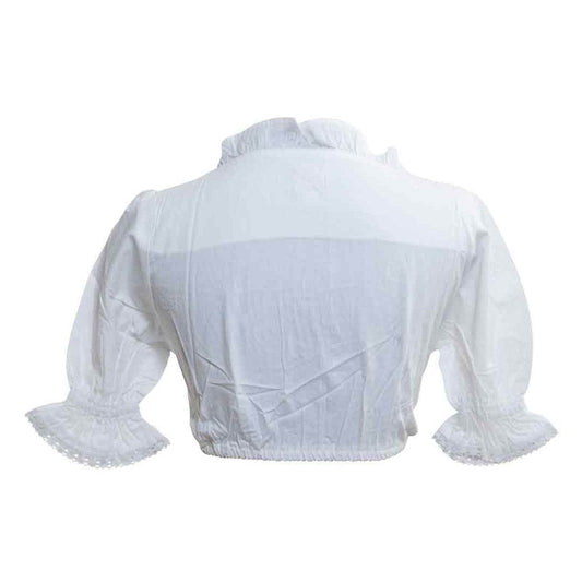 Women’s traditional white dirndl blouse back view with stand collar and puff sleeves