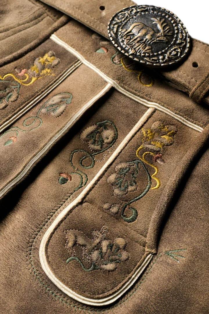 Männer Kurz Trachtenhose im Heimatstil mit Stickverzierung - Lederhose Herren