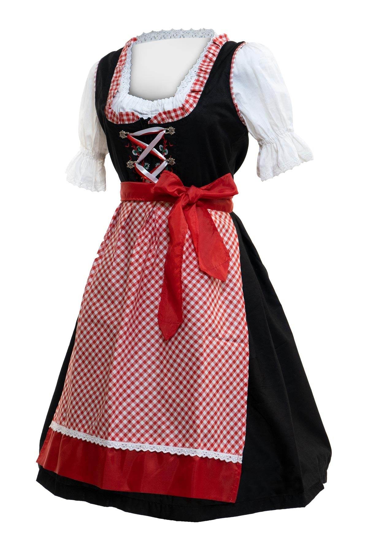 Trachten Dirndl für Damen mit Blumendruck und Satinband vorne - Lederhose Herren