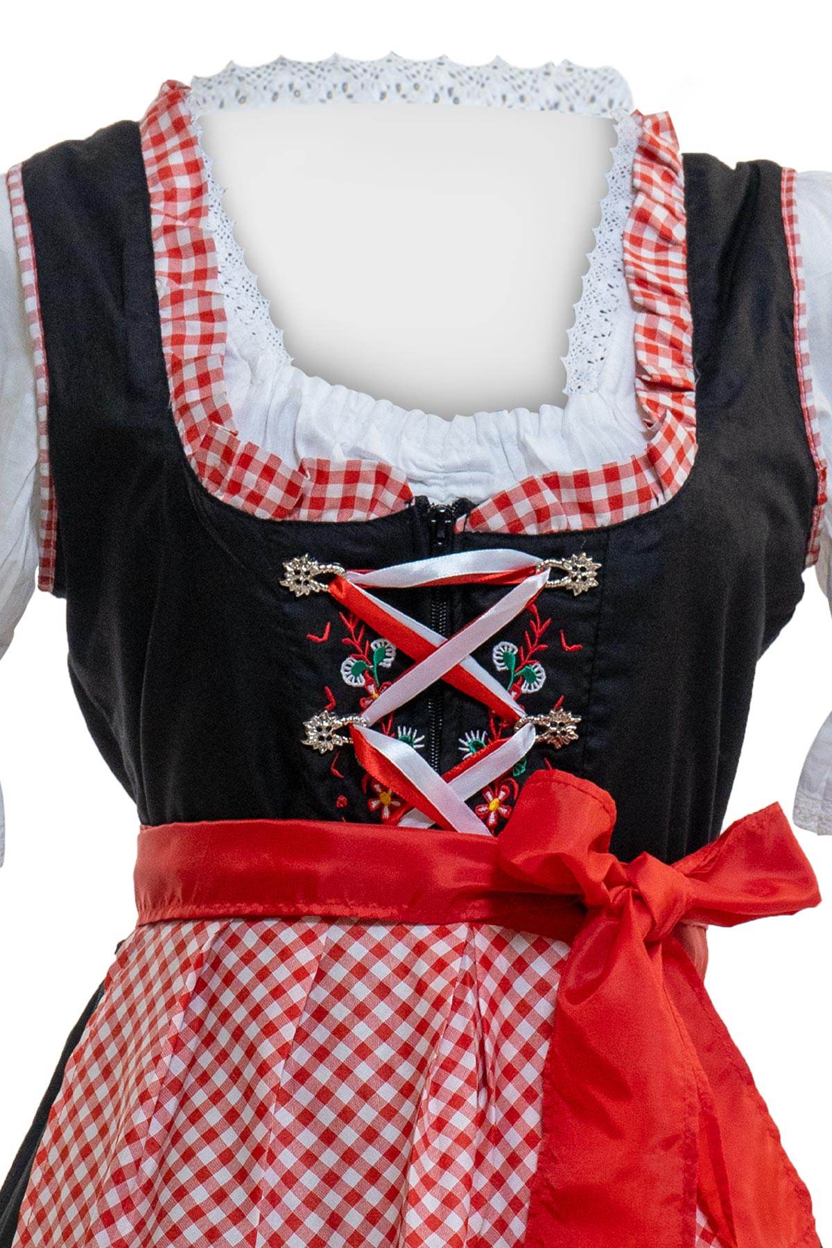 Trachten Dirndl für Damen mit Blumendruck und Satinband vorne - Lederhose Herren