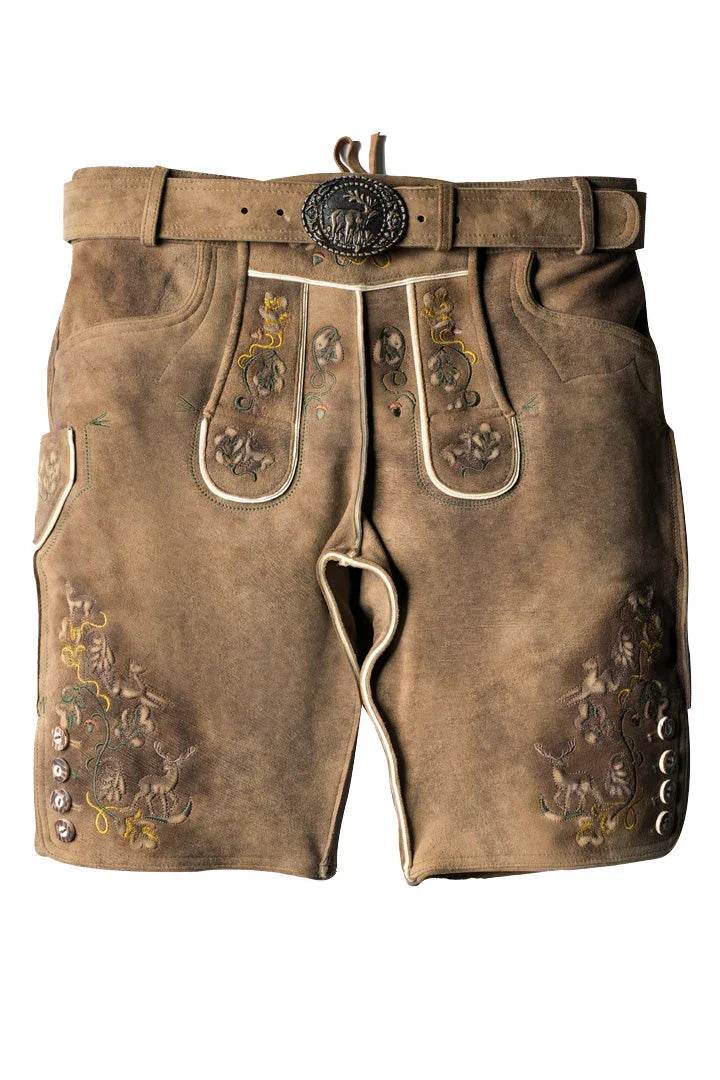 Männer Kurz Trachtenhose im Heimatstil mit Stickverzierung - Lederhose Herren