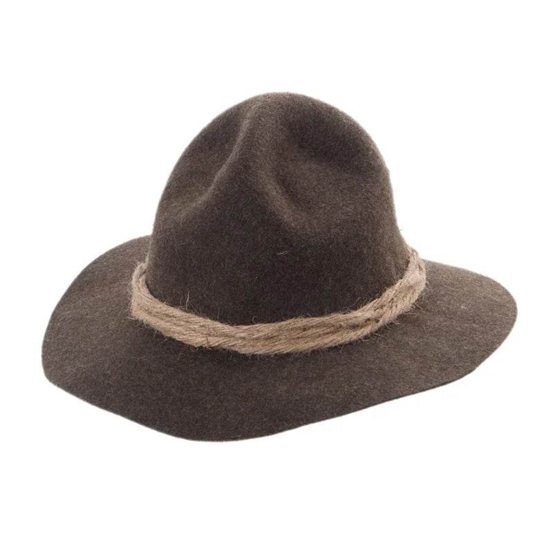 Men's felt Bavarian trachten hat, dark brown with wide brim and light band