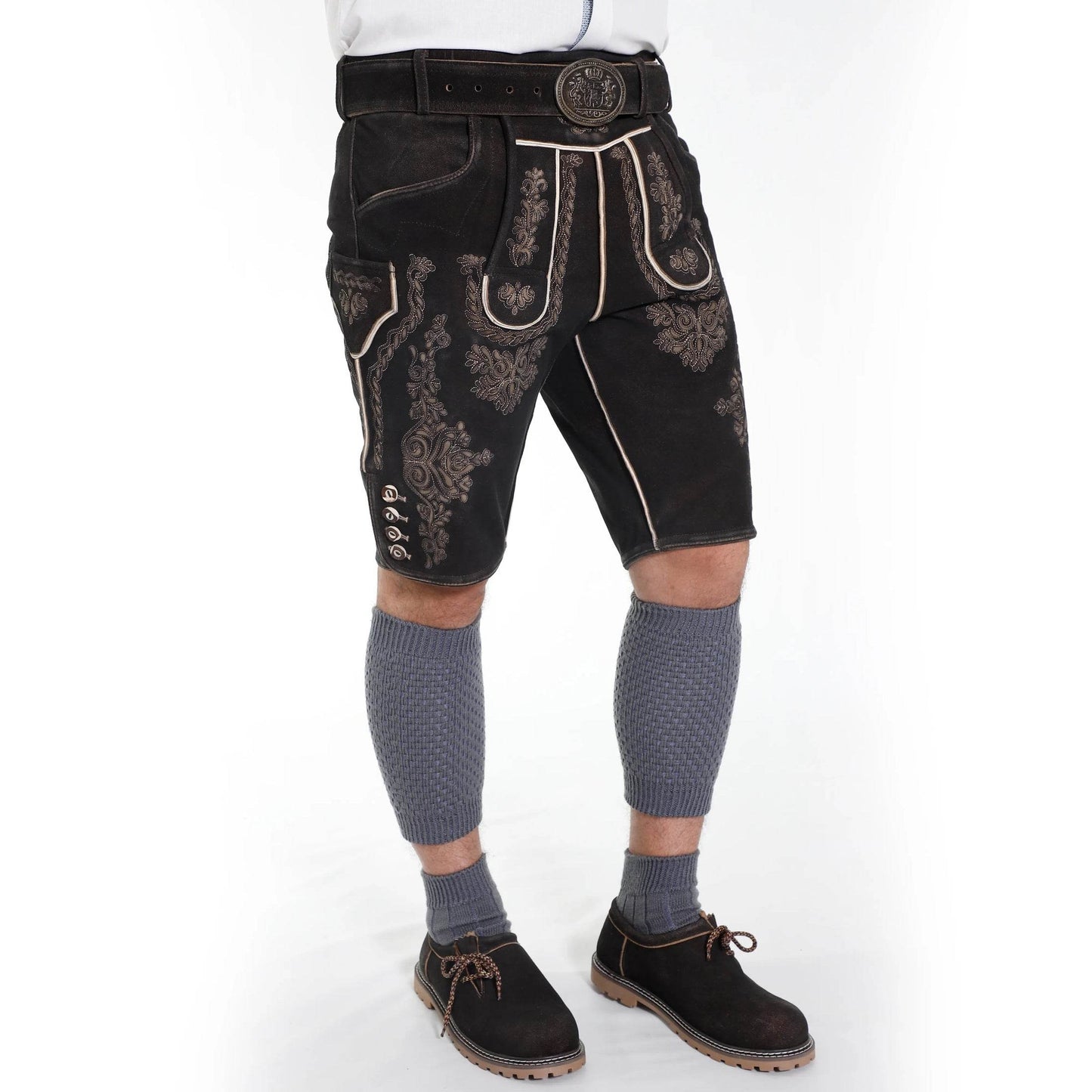 Bayerische Herren Lederhose kurz mit edlem Trägerdesign - Lederhose Herren