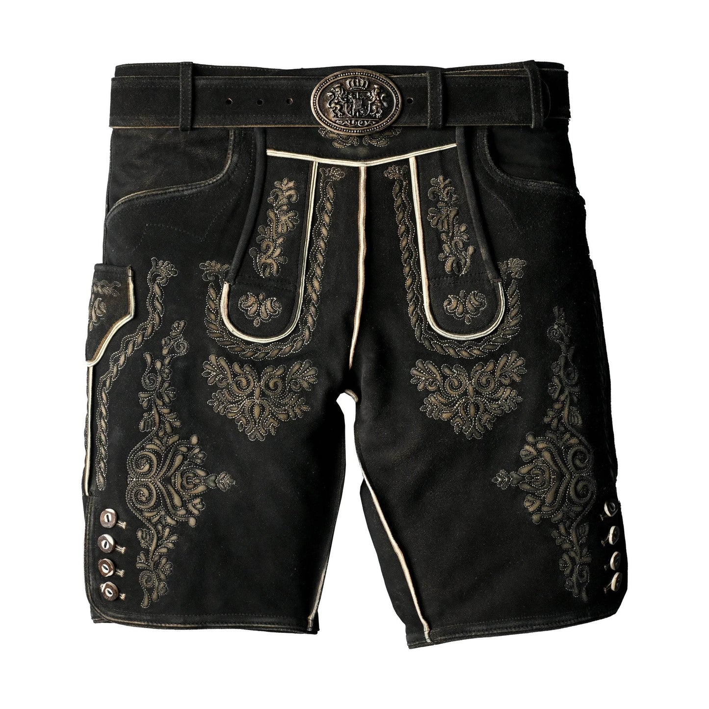Bayerische Herren Lederhose kurz mit edlem Trägerdesign - Lederhose Herren