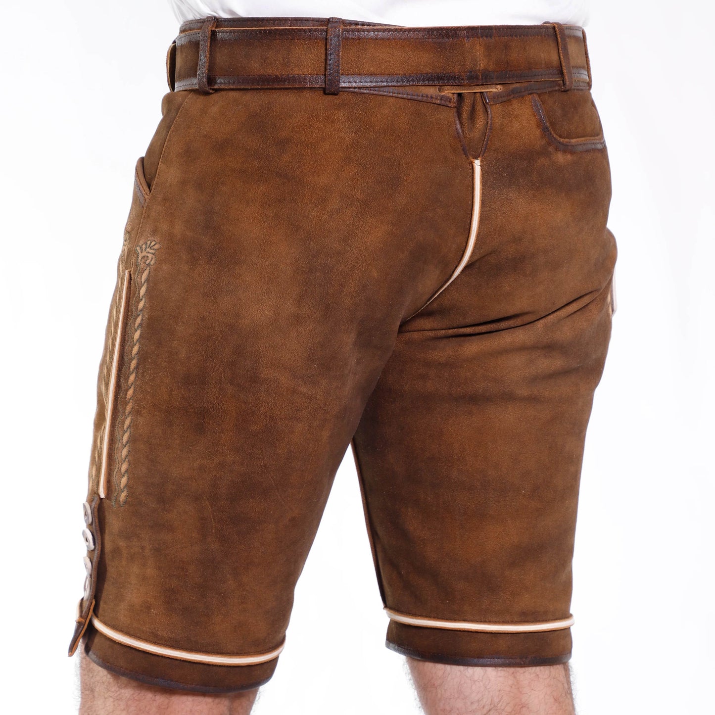 Männer Lederhose kurz mit gesticktem Hirschsymbol - Lederhose Herren