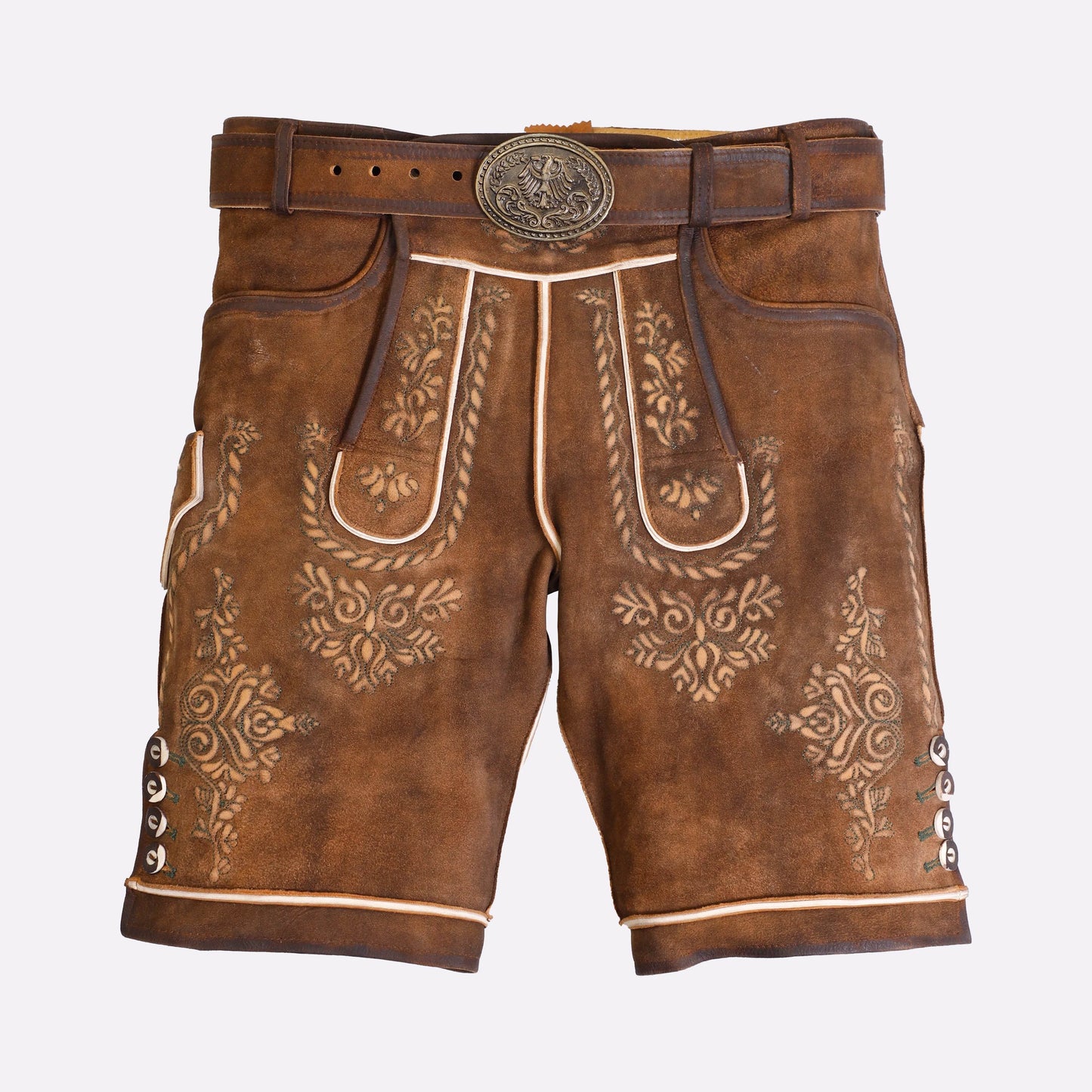 Männer Lederhose kurz mit gesticktem Hirschsymbol - Lederhose Herren