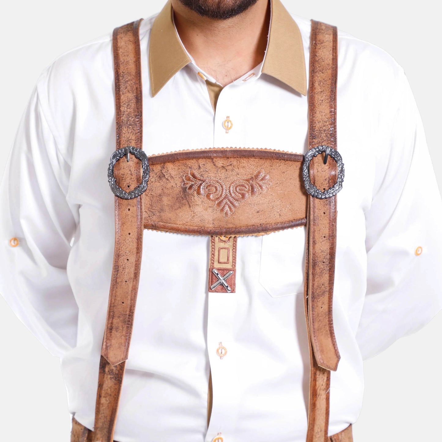 Klassische Hosenträger für Lederhosen aus robustem Naturleder gefertigt - Lederhose Herren