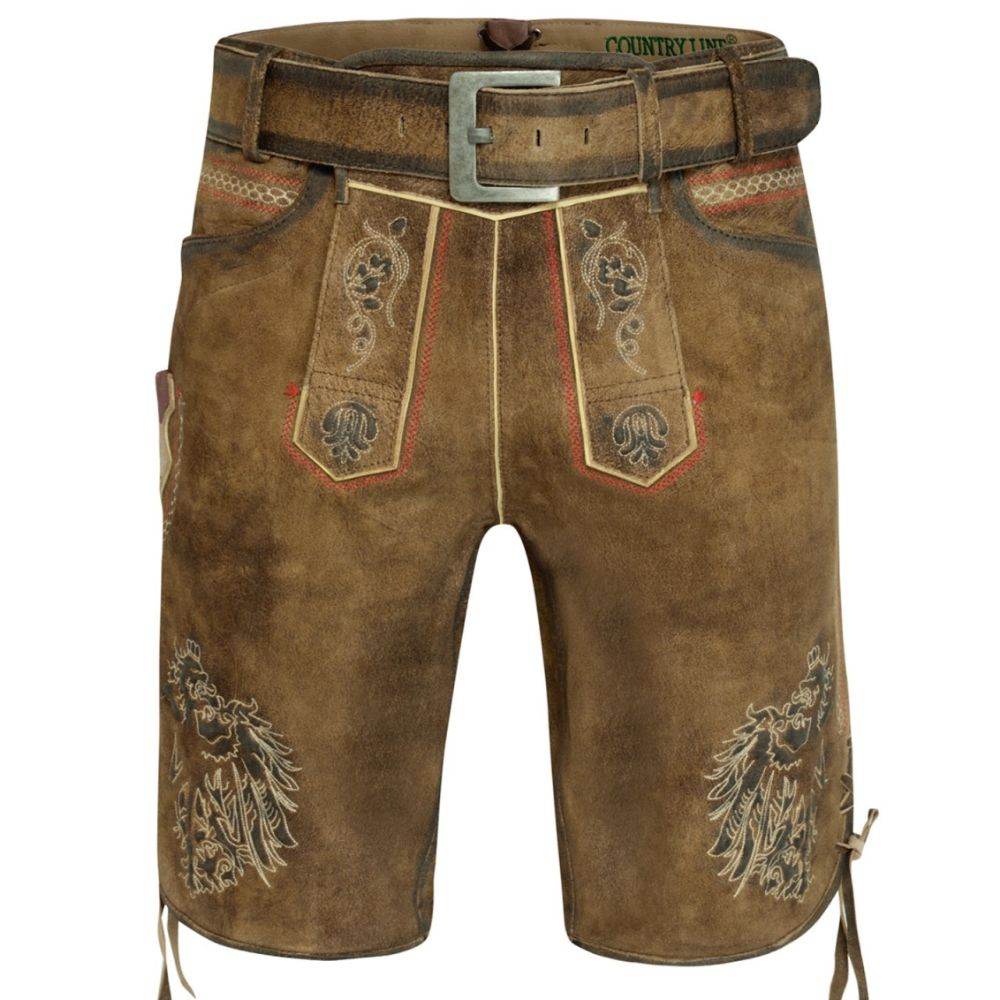 Herren Lederhose echt Leder mit Zierschnallen robust - Lederhose Herren
