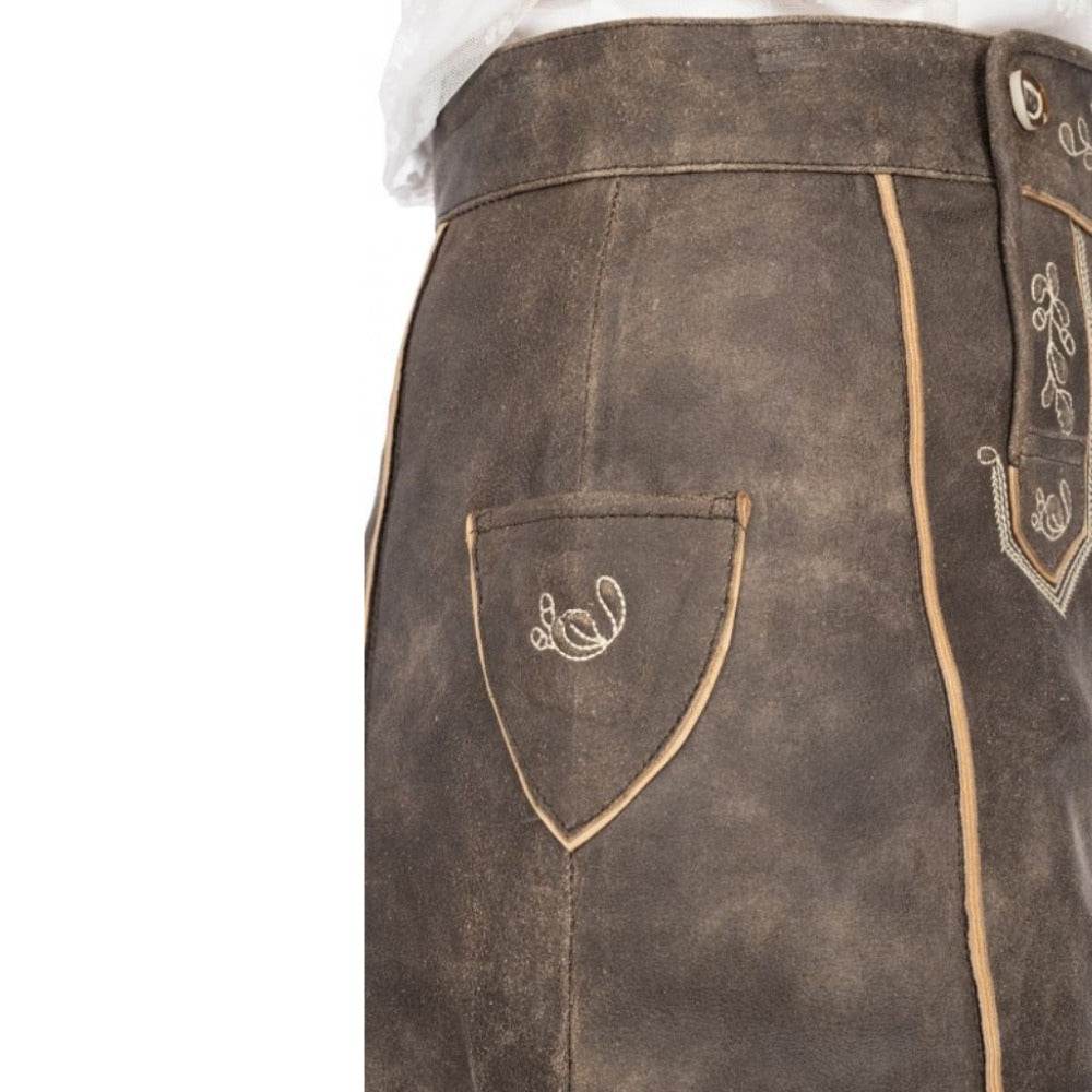 Damen Trachtenlederrock mit Riegel und Ziernähten vorne - Lederhose Herren