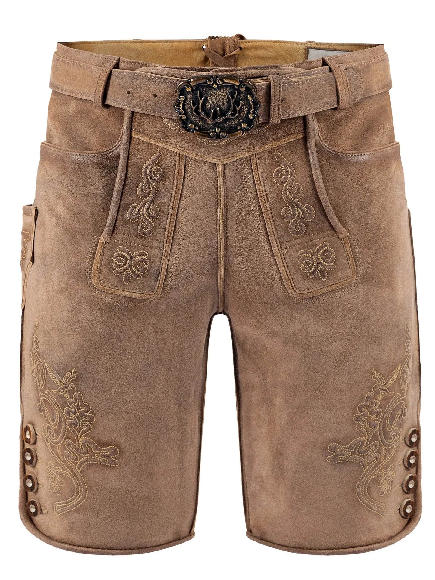 Herren Lederhosn bayerisch mit Latz und Edelweiß Zier - Lederhose Herren