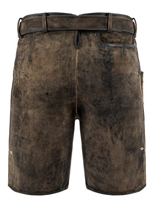 Dark brown leather lederhosen shorts with belt loops and plain back