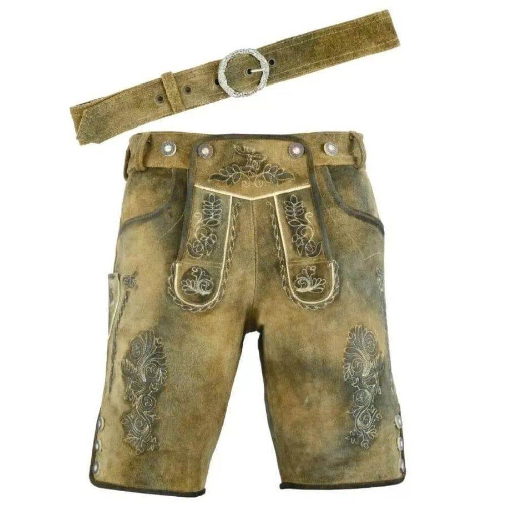 Männer Lederhose Tracht braun mit geschnürtem Beinbund - Lederhose Herren