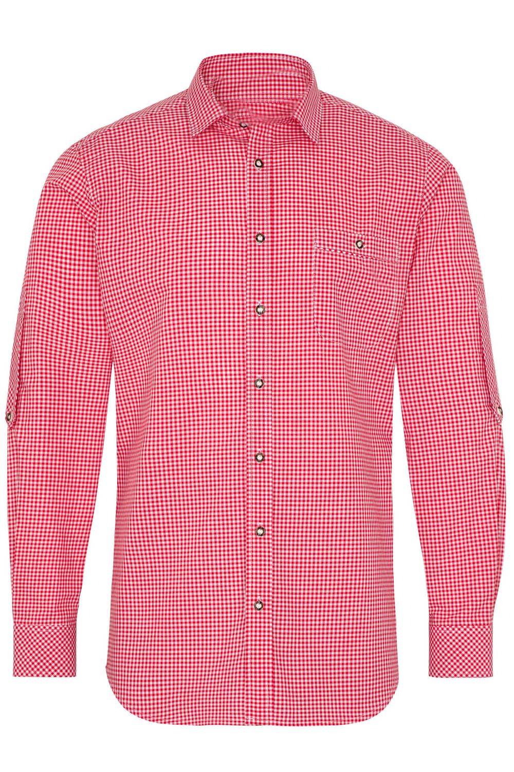 Men's traditional checkered button-up shirt, red/white, long sleeves