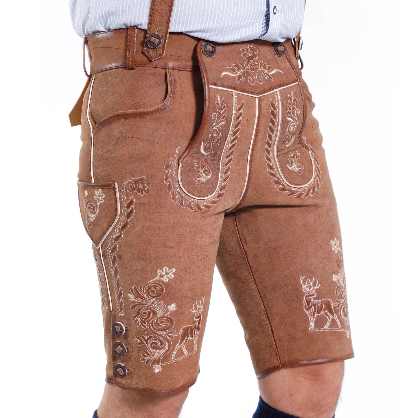 Kurze Trachtenhose Herren mit Ziernähten und Beinriegeln - Lederhose Herren