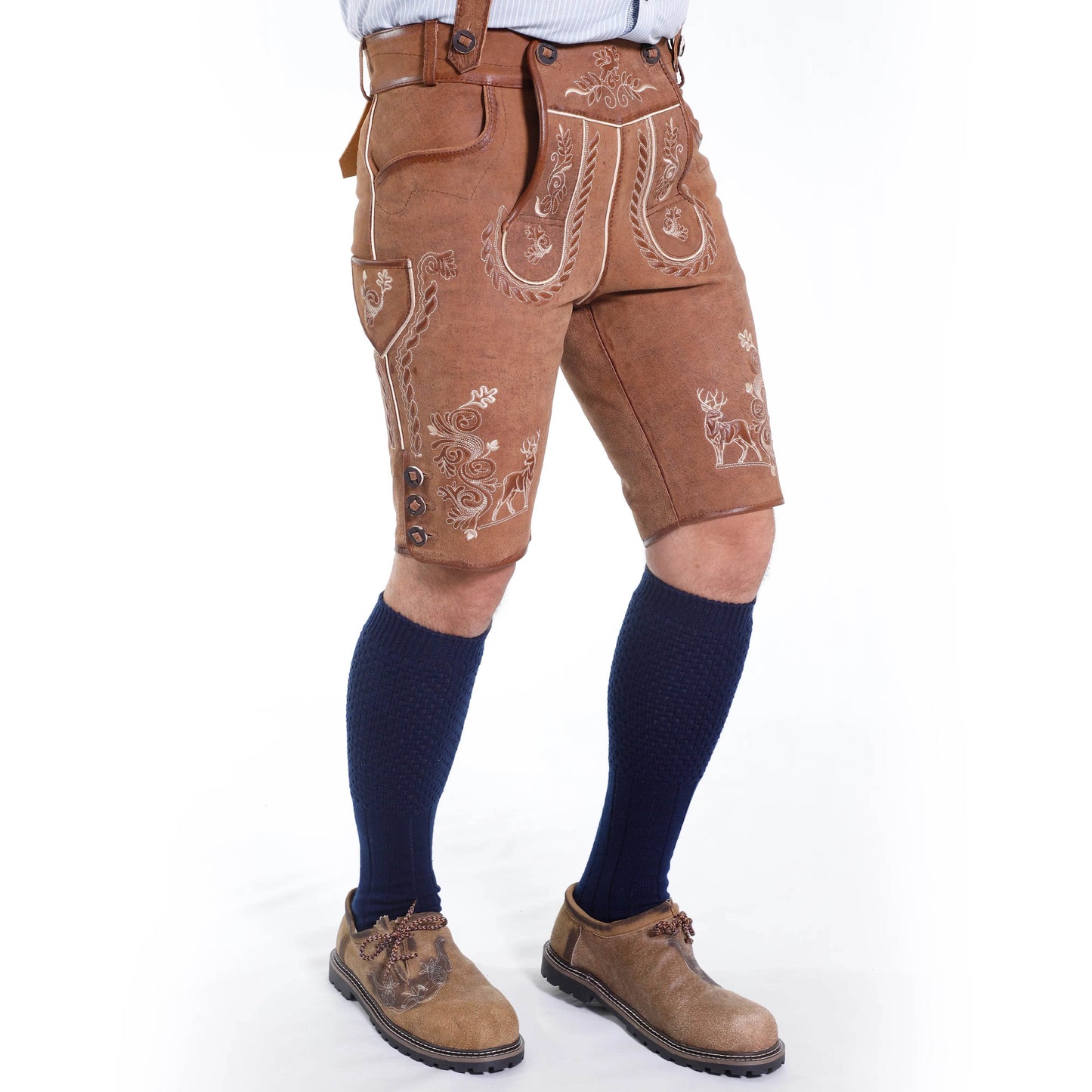 Kurze Trachtenhose Herren mit Ziernähten und Beinriegeln - Lederhose Herren