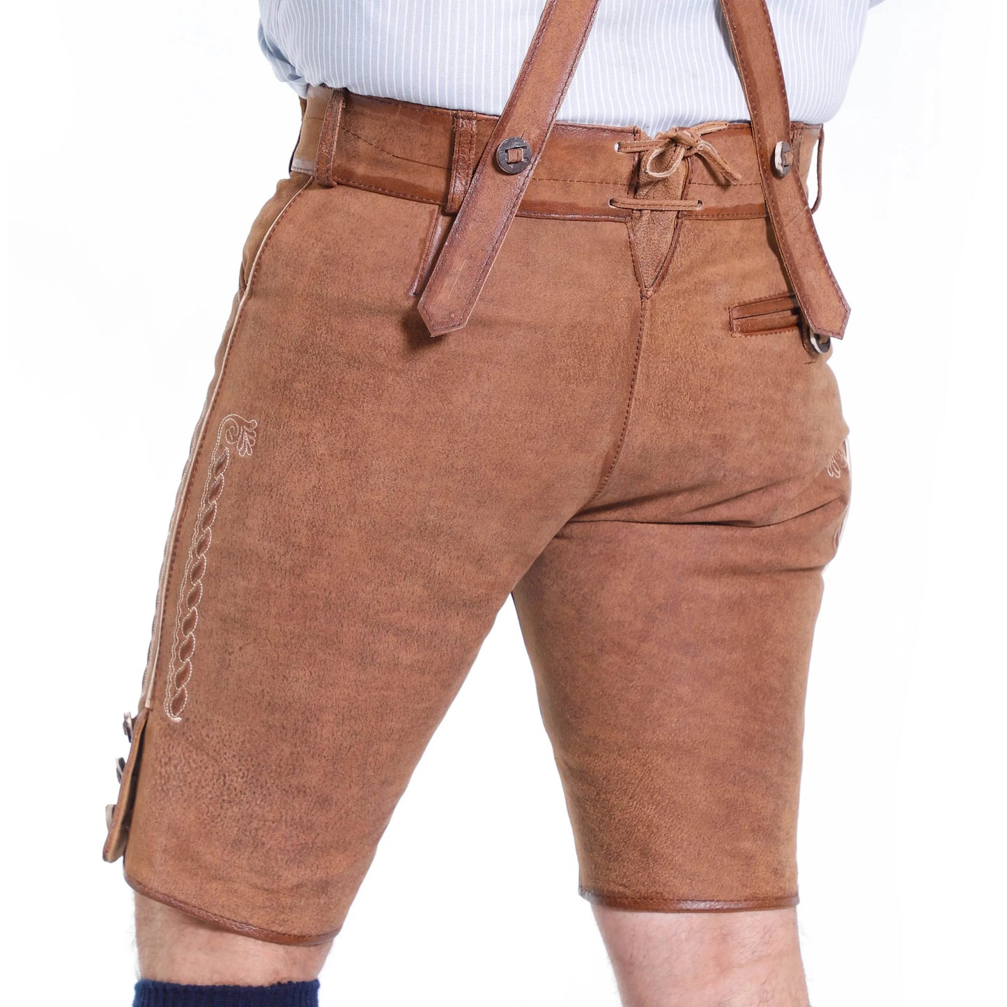Männer Kurz Lederhose für Oktoberfest und Bergfeste ideal - Lederhose Herren