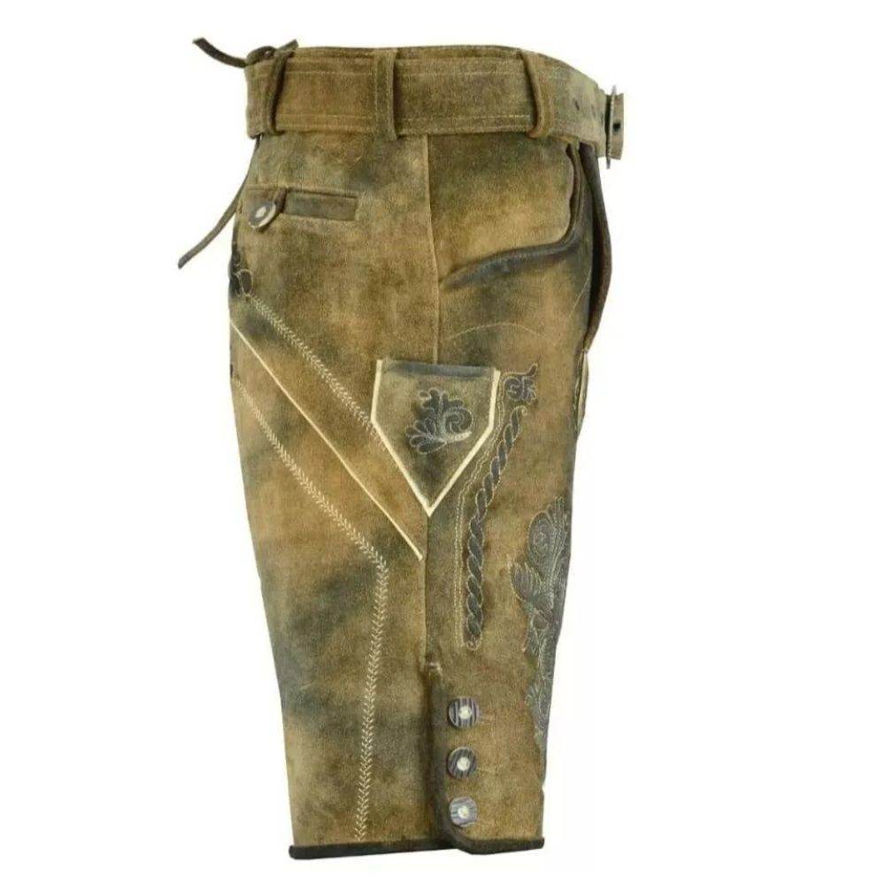 Männer Lederhose Tracht braun mit geschnürtem Beinbund - Lederhose Herren