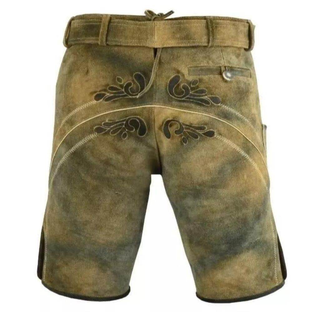 Männer Lederhose Tracht braun mit geschnürtem Beinbund - Lederhose Herren