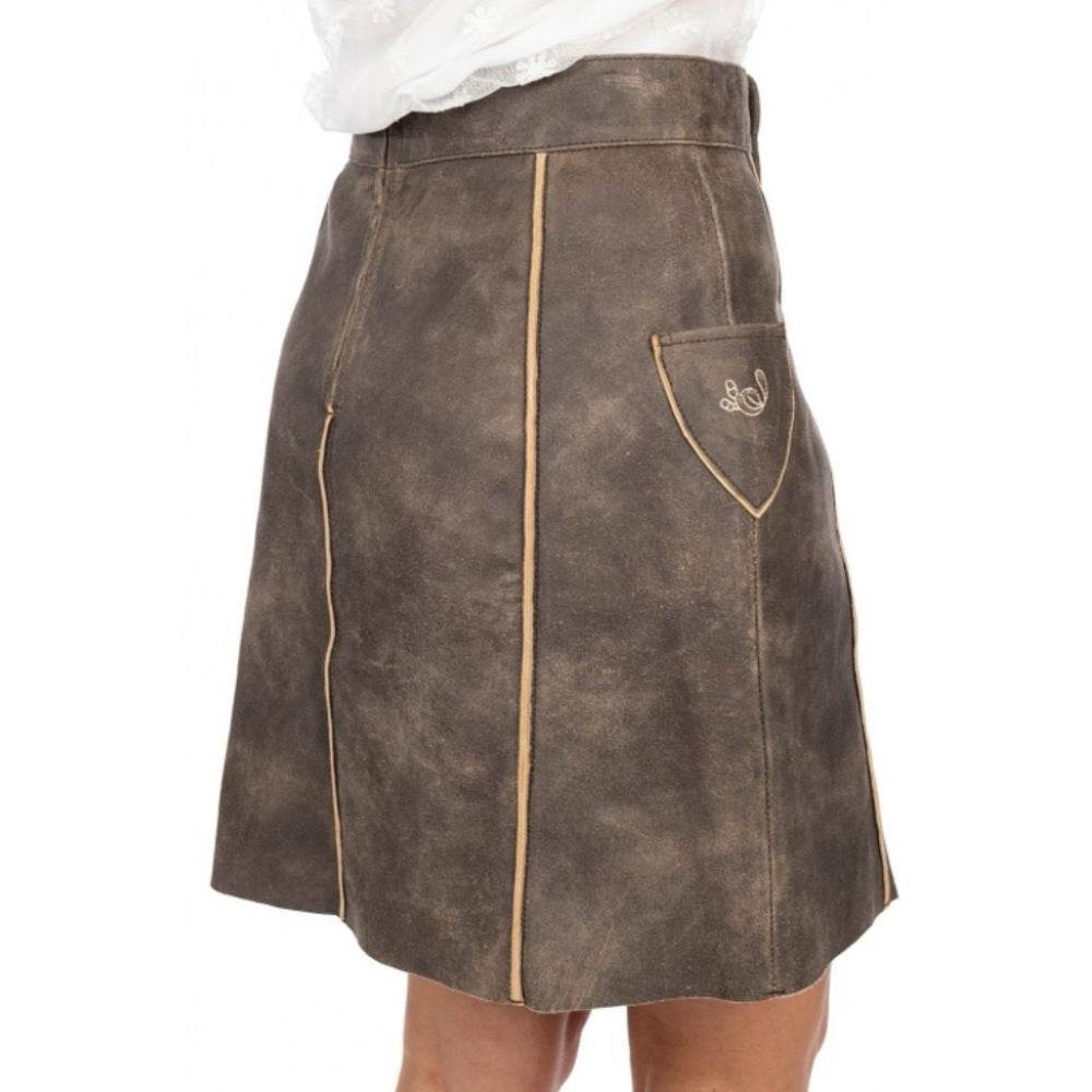 Damen Trachtenlederrock mit Riegel und Ziernähten vorne - Lederhose Herren