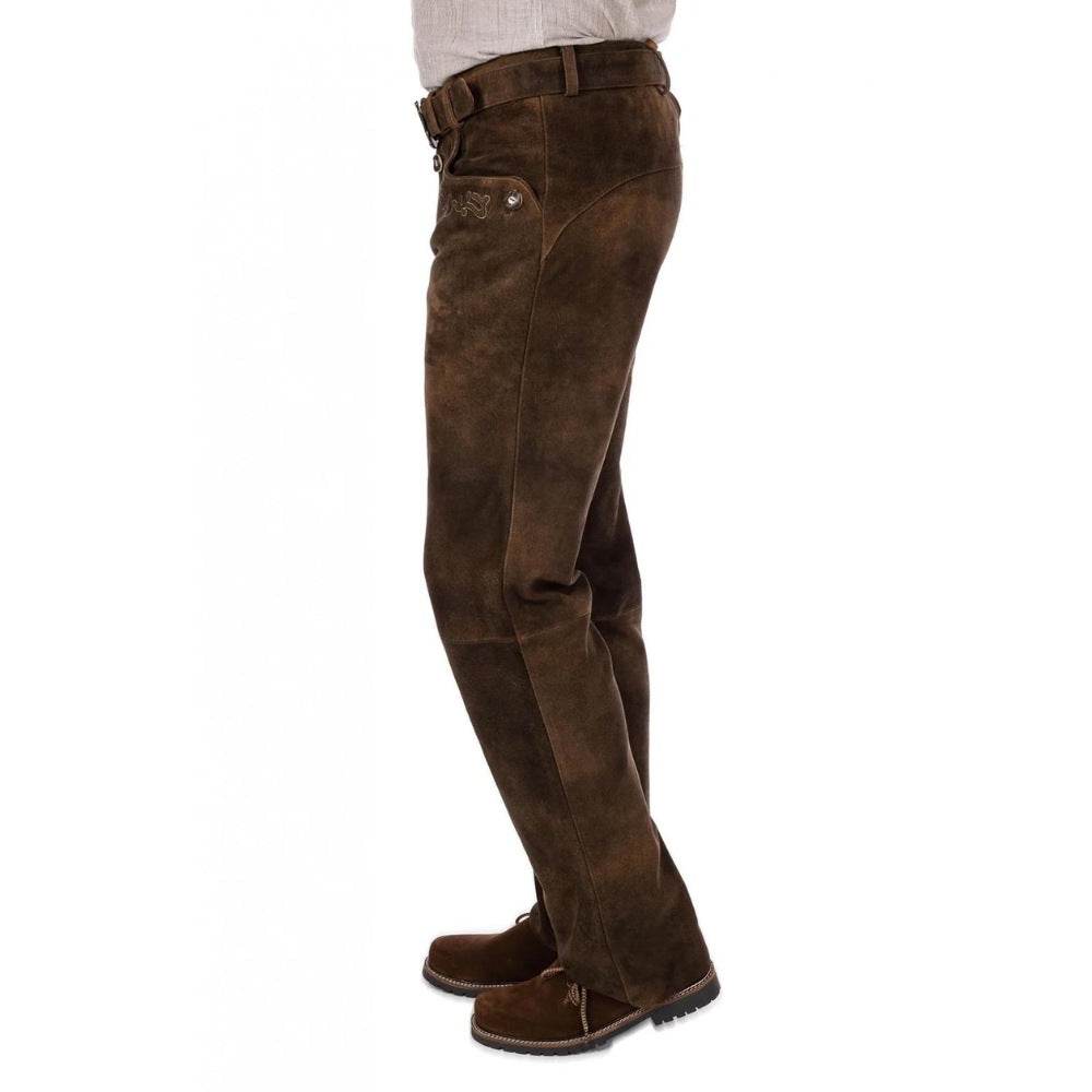 Herren Lederhose Tracht mit Hirschstickerei und Beinschnürung - Lederhose Herren