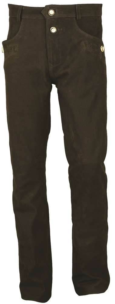 Men's dark brown leather lederhosen front view with belt loops