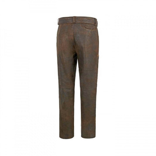 Brown leather lederhosen with wide waistband and straight legs