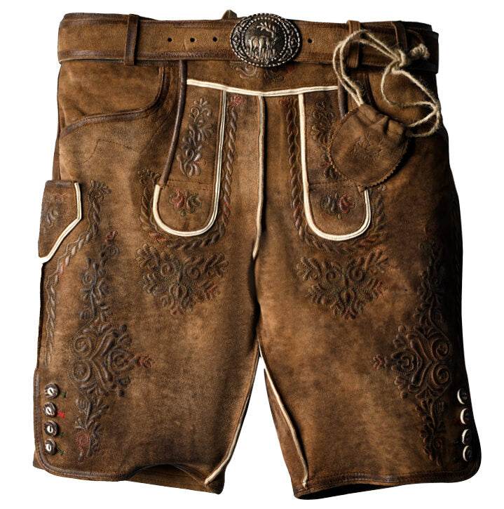 Kurze Traditionelle Herren Lederhose mit rustikalem Used-Look - Lederhose Herren