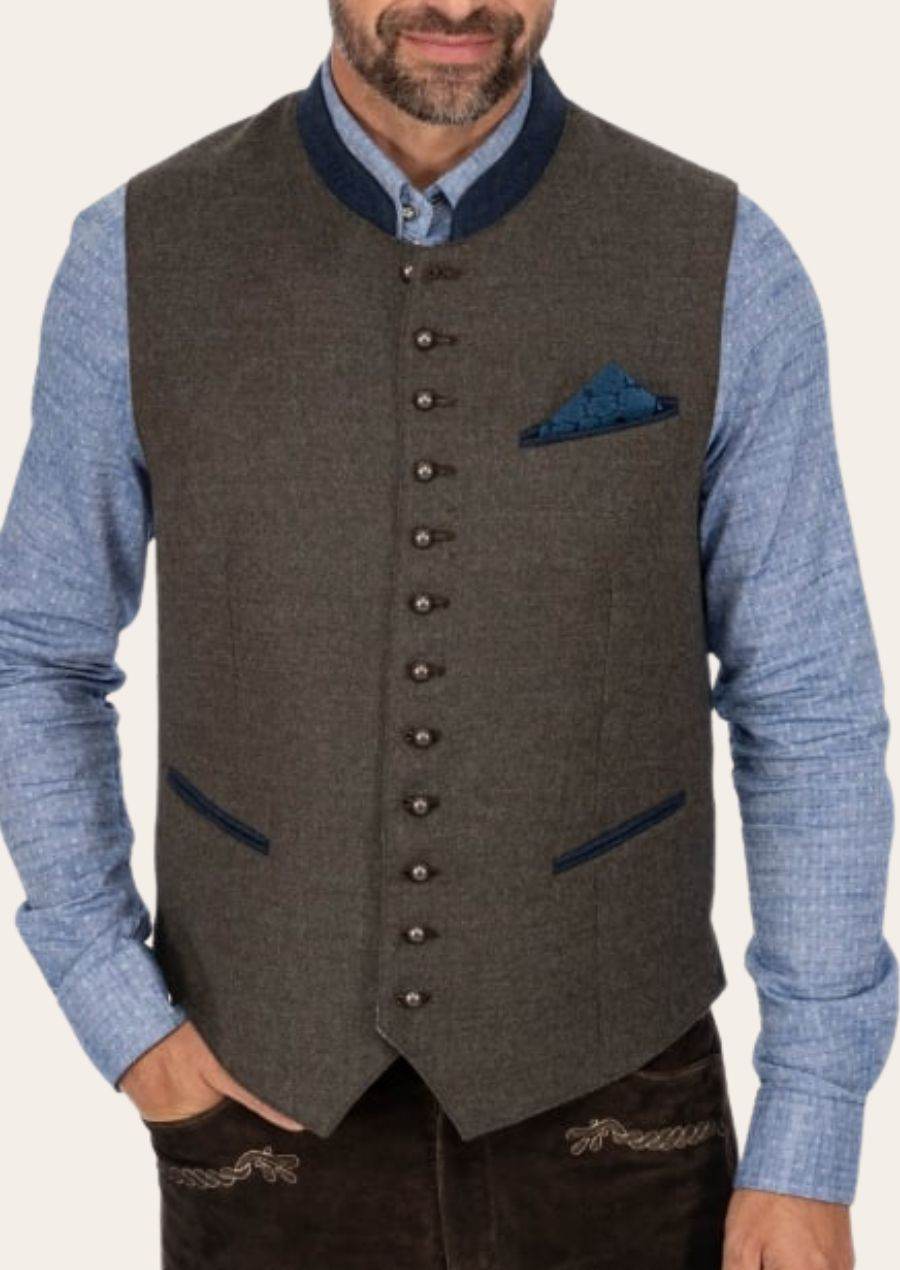 Herren Trachtenweste in Braun mit traditionellen Details verziert - Lederhose Herren