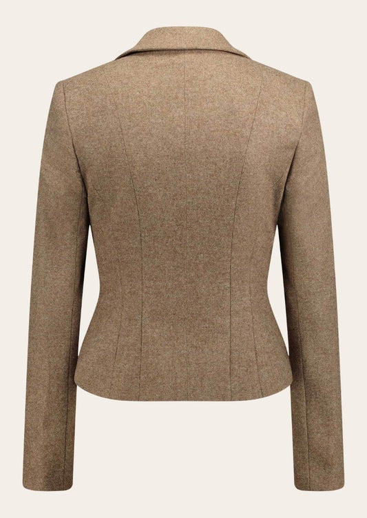Women's loden traditional jacket, tan fitted back view with tailored seam