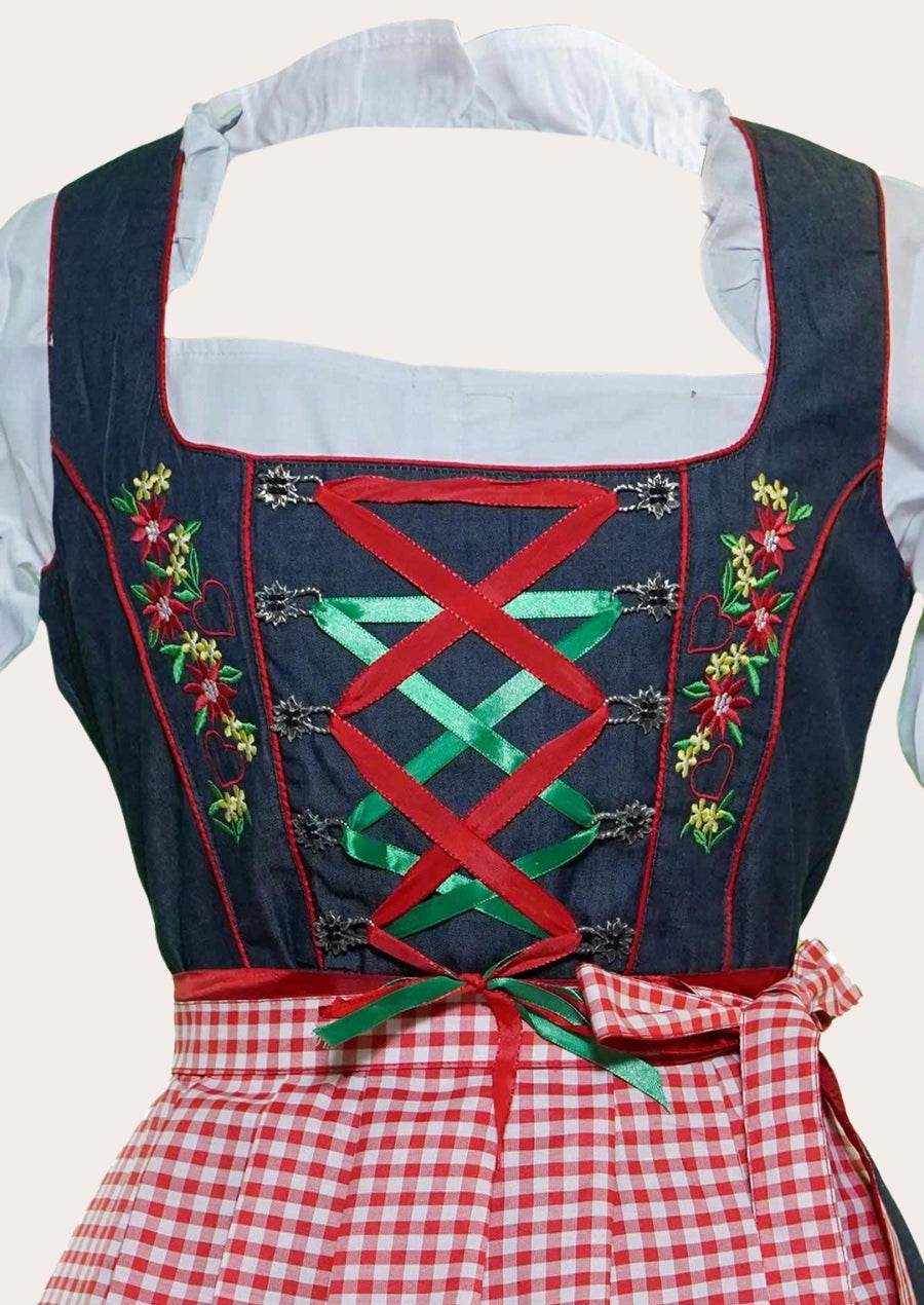 Bayerisches Dirndl Kleid mit Schnürmieder und festlicher Bluse - Lederhose Herren
