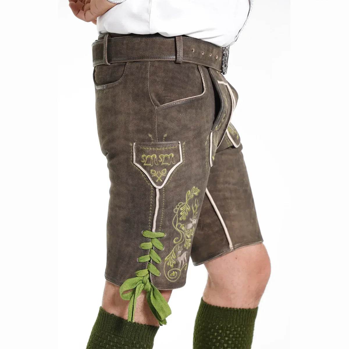 Lederhose Herren kurz mit Trachtenmuster aus Bayern - Lederhose Herren