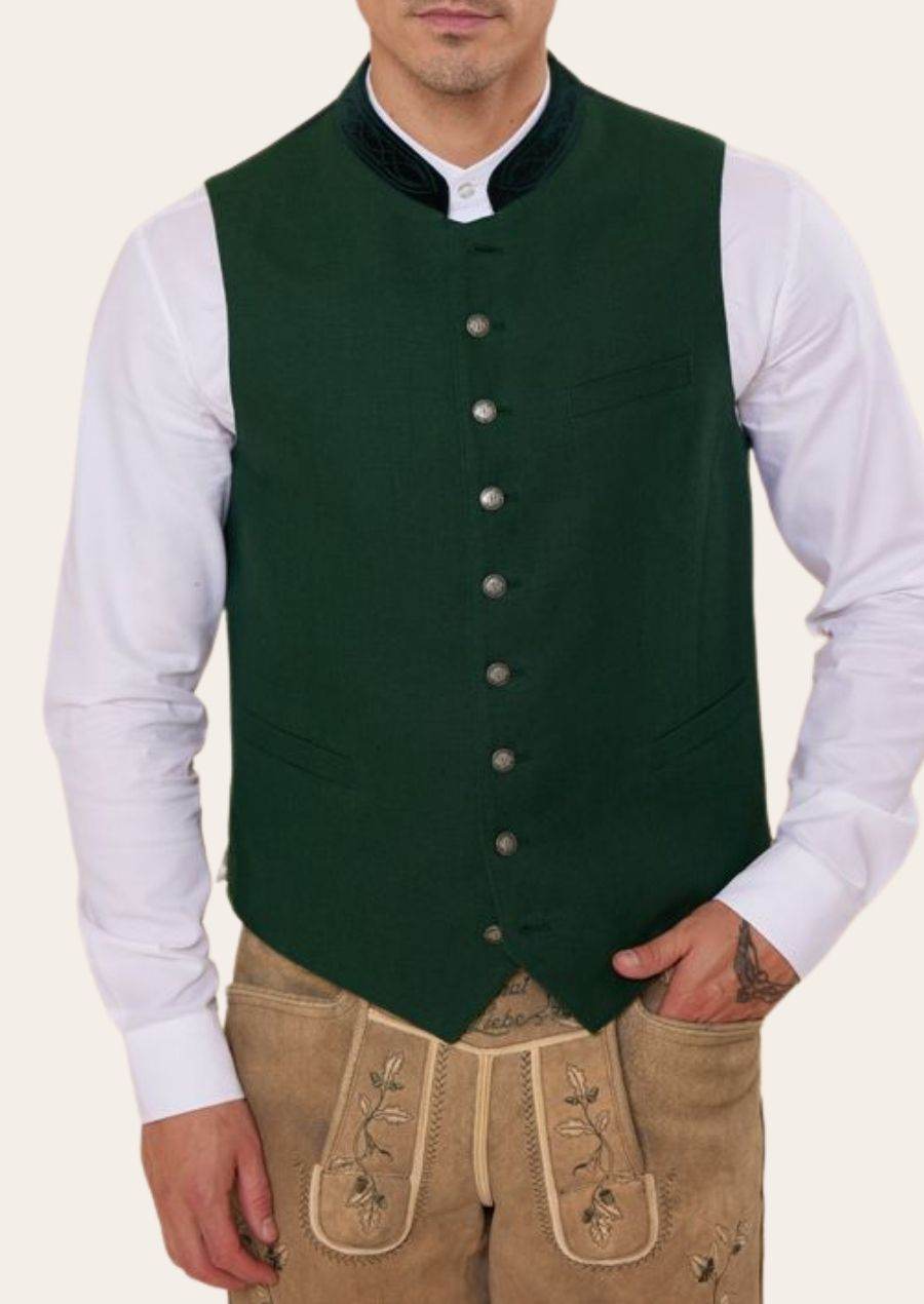 Dark green waistcoat with button front and chest pocket