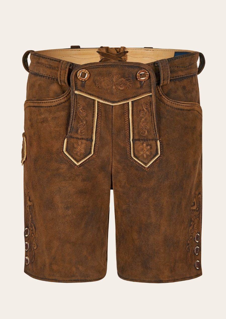 Damen Lederhosen Tracht dunkelbraun mit perfekter Passform - Lederhose Herren