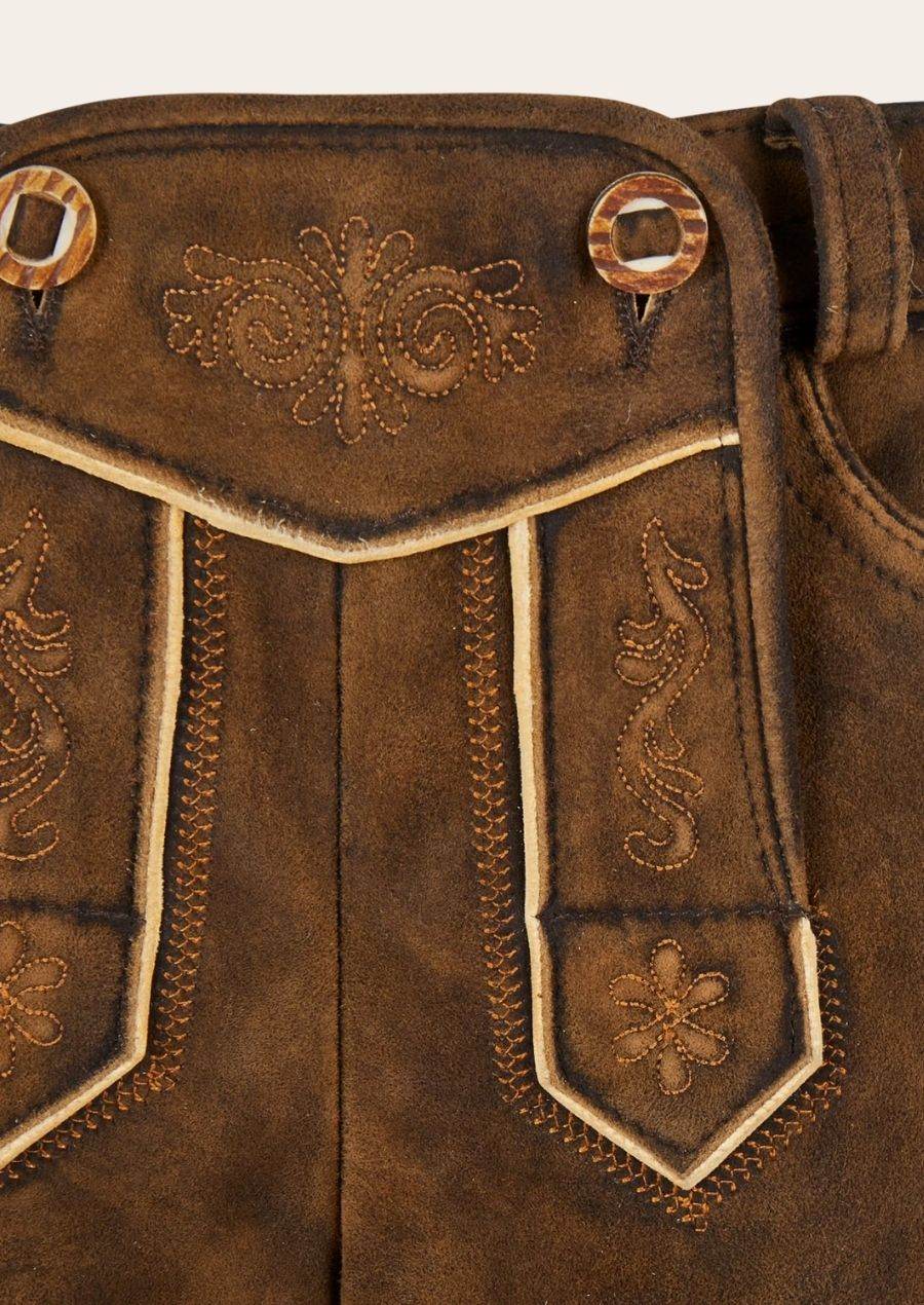 Damen Lederhosen Tracht dunkelbraun mit perfekter Passform - Lederhose Herren