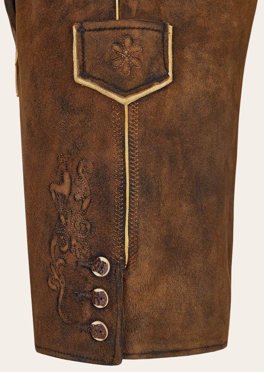 Damen Lederhosen Tracht dunkelbraun mit perfekter Passform - Lederhose Herren