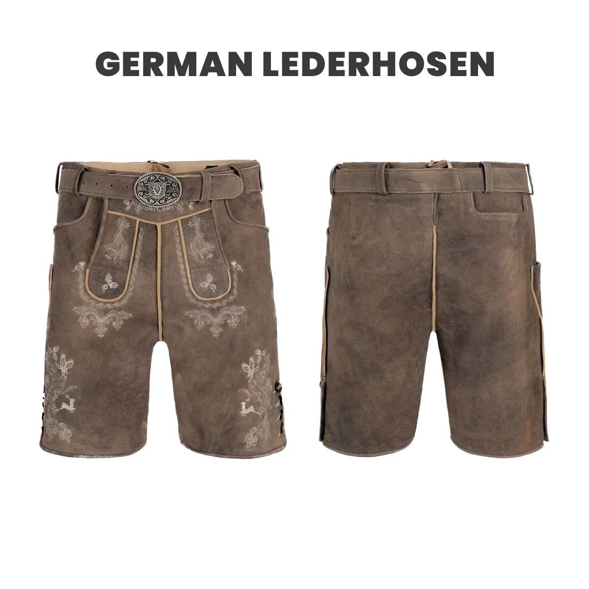 Lederhose Herren kurz mit Hirschhornknopf und Riegel - Lederhose Herren