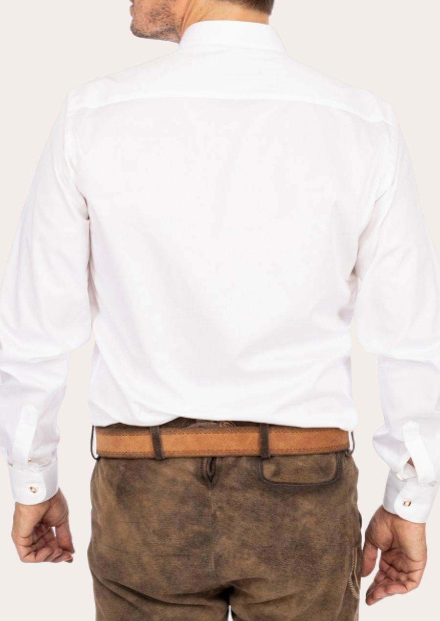 Men's traditional white janker shirt back view, full-length sleeves