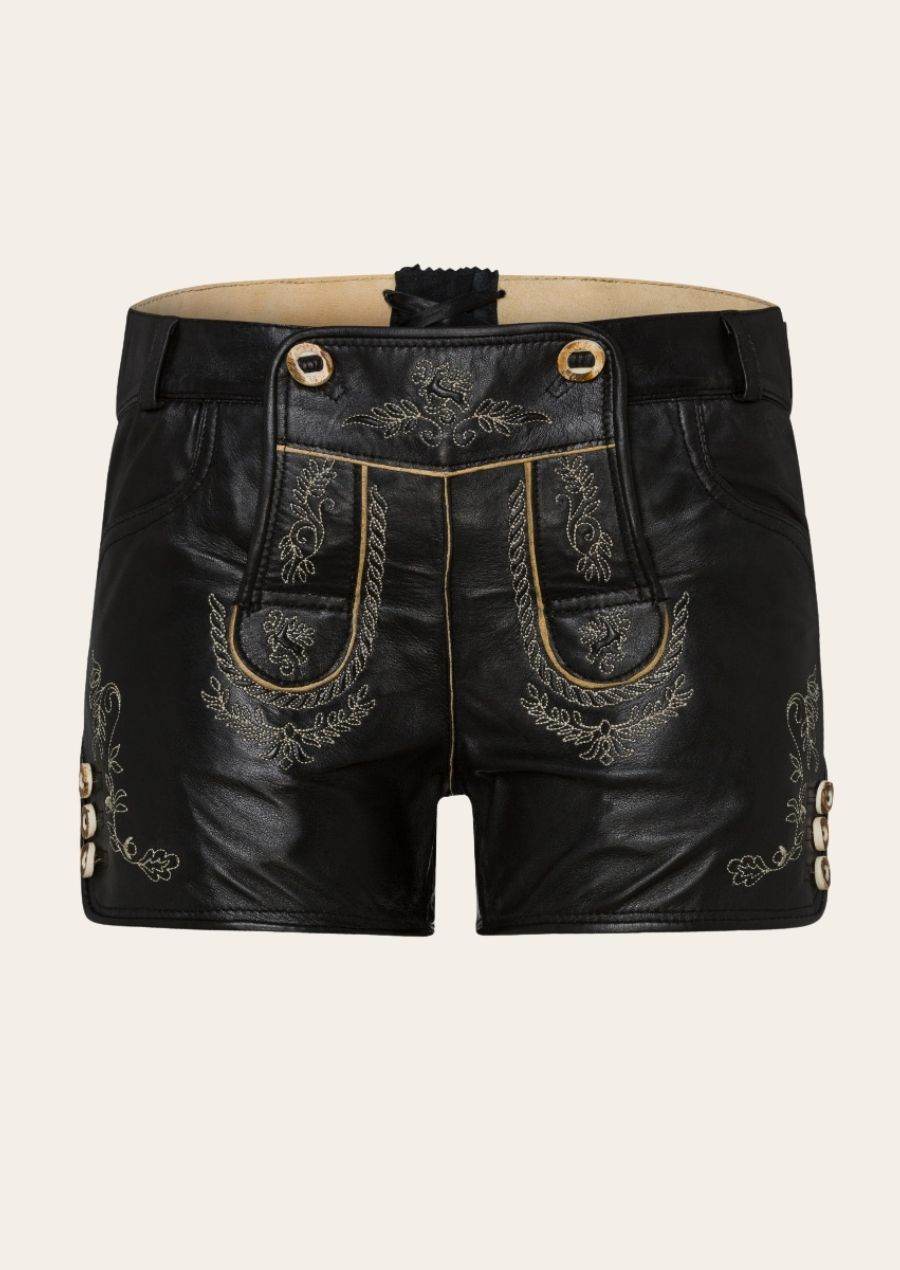 Damen Trachtenhose aus Veloursleder mit Stickmuster - Lederhose Herren