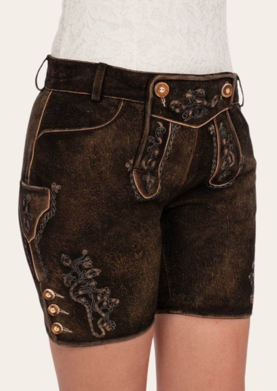 Lederhose Damen kurz mit Trachtenverschluss - Lederhose Herren