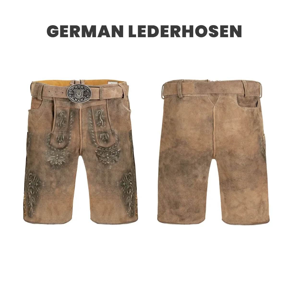 Zünftige Lederhose Herren kurz mit markanter Stickoptik - Lederhose Herren