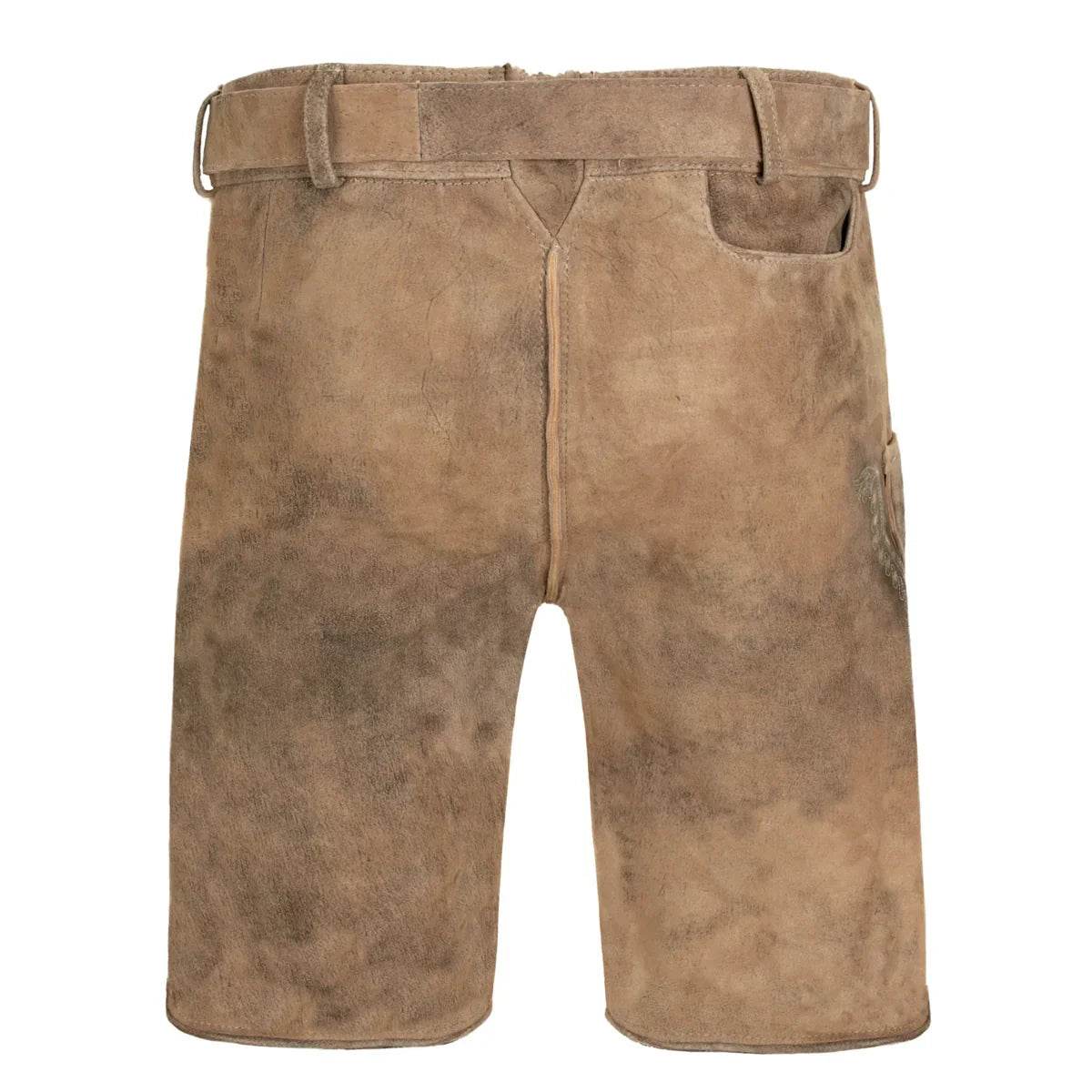 Zünftige Lederhose Herren kurz mit markanter Stickoptik - Lederhose Herren