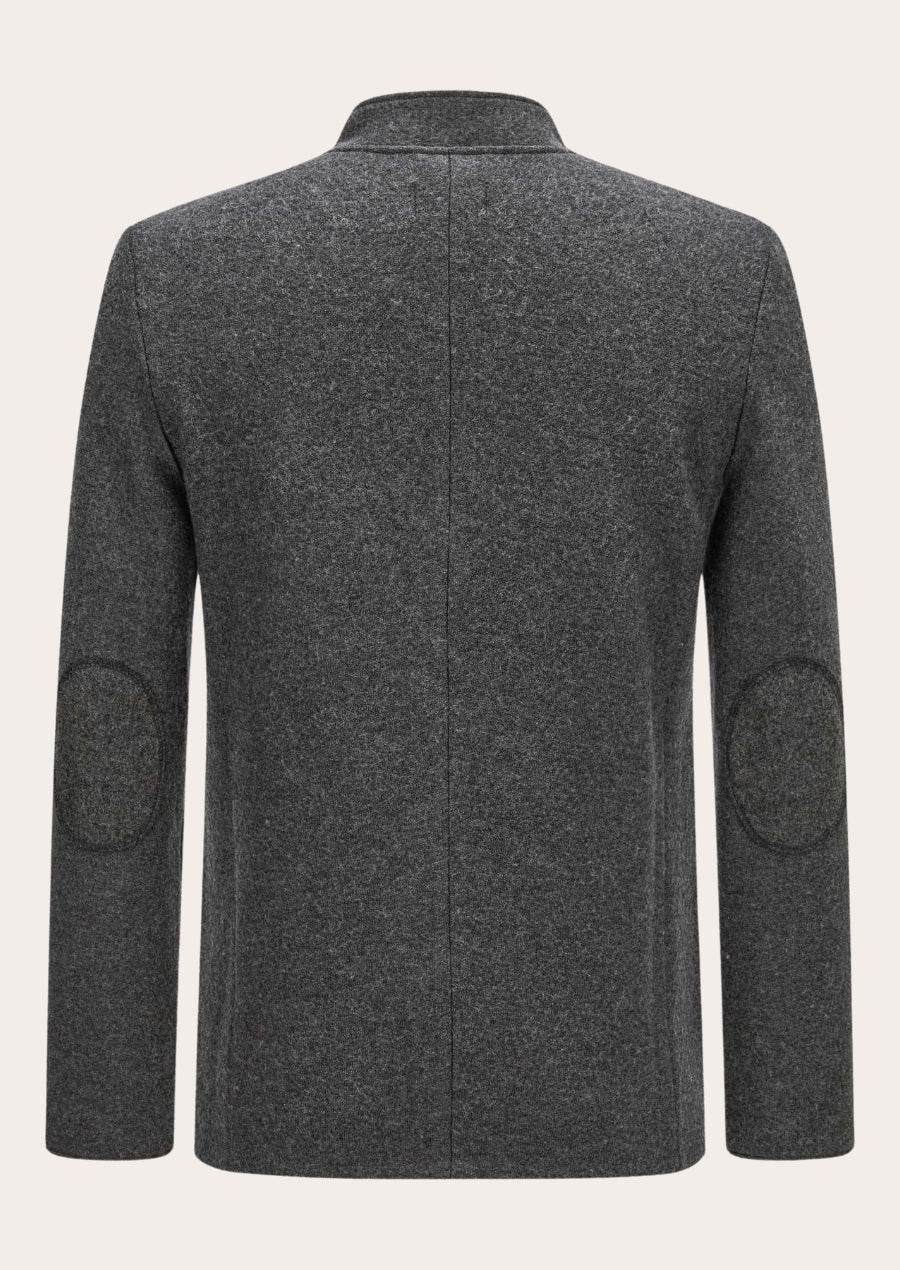 Men's traditional blazer back in dark gray with center seam and sleeve patch pockets