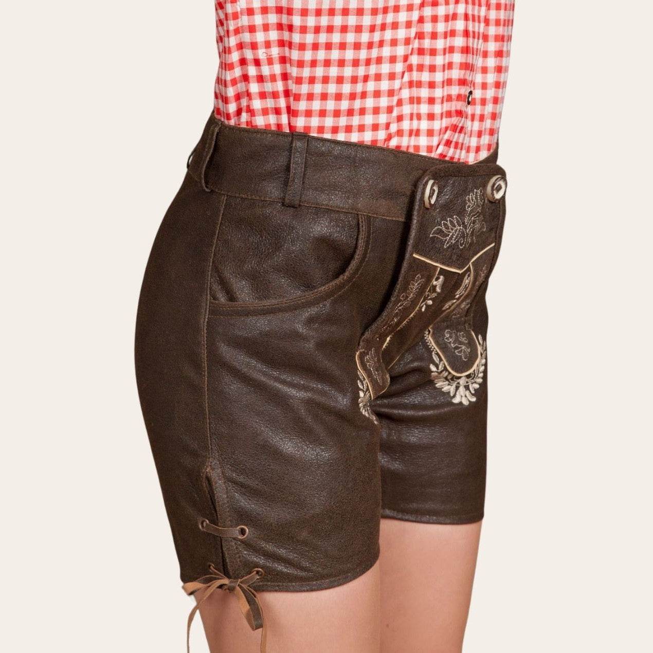 Trachtenlederhose Damen mit edler Zierstickerei - Lederhose Herren