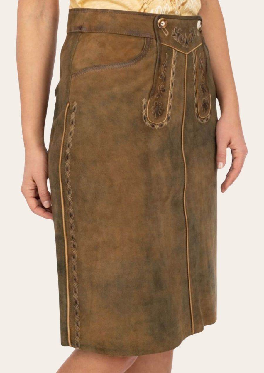 Bayerischer Lederhosenrock Damen mit Zierschnalle und Naht - Lederhose Herren