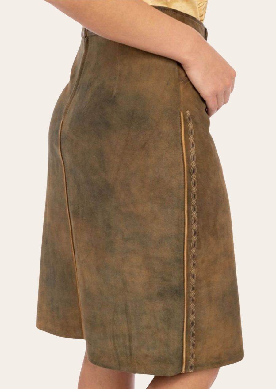 Bayerischer Lederhosenrock Damen mit Zierschnalle und Naht - Lederhose Herren