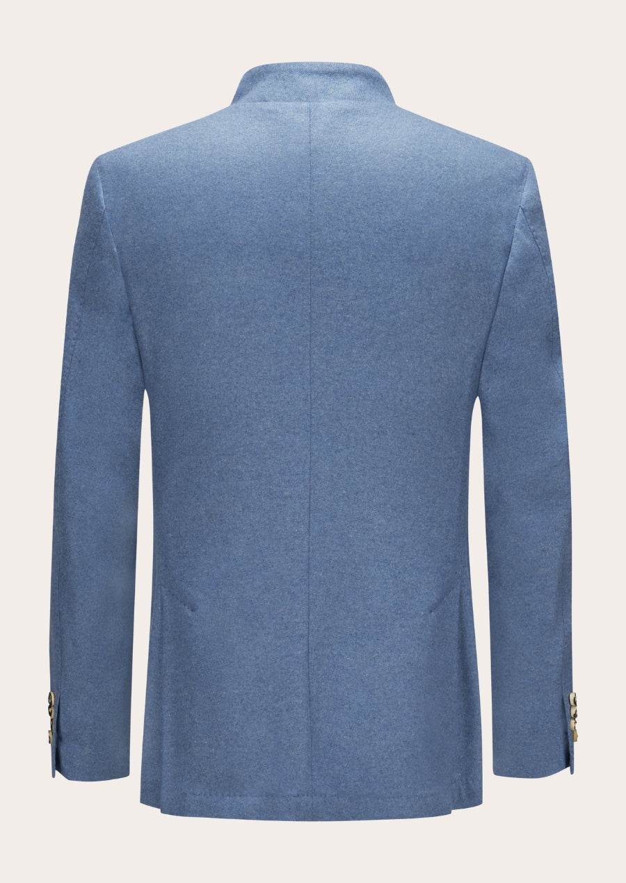 Men's Bavarian-style janker jacket back view, light blue stand collar