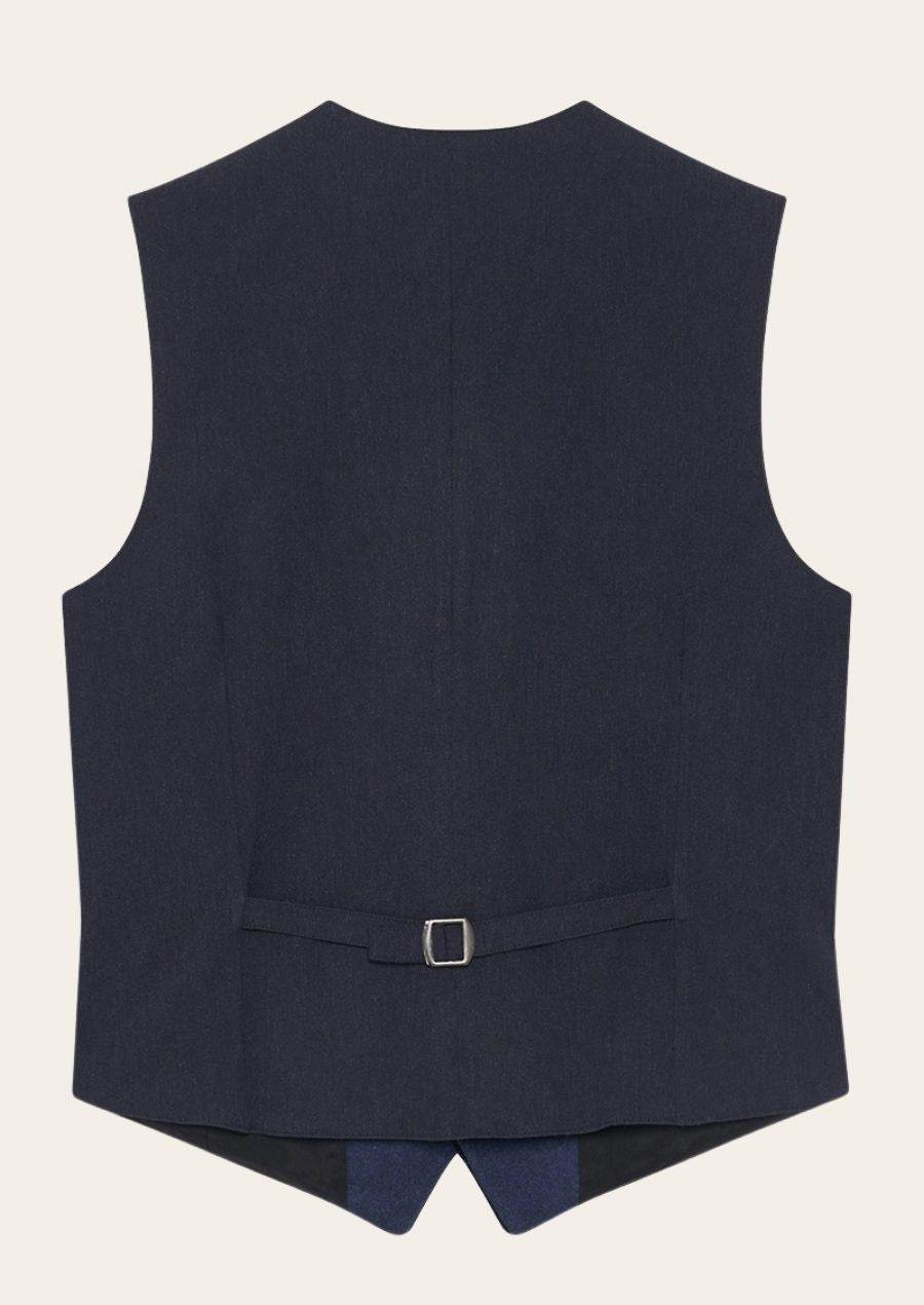 Men's traditional waistcoat in dark navy with belt strap and buckle