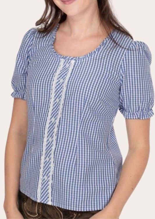 Damen Trachtenshirt aus Baumwolle zur kurzen Lederhose