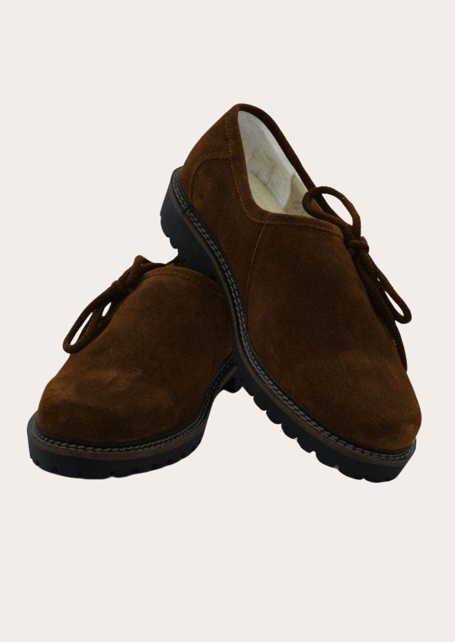 Men's brown leather Oktoberfest shoes with lace-up front and rubber sole