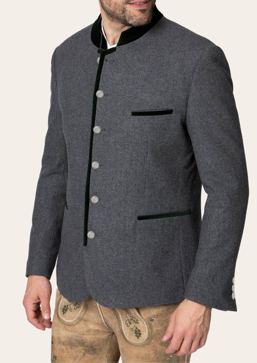 Männerjacke Trachtenstil mit feiner Struktur und Kontrastkragen - Lederhose Herren